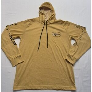 Salty Crew men's yellow long sleeve hooded graphic shirt SM  ocean/fishing/shark